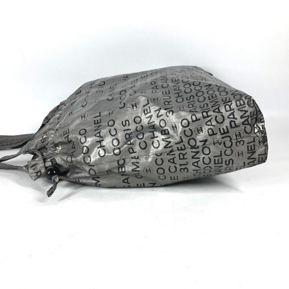 CHANEL logo Unlimited Drawstring Tote bag Shoulder Bag Nylon Silver/Black - Picture 4 of 16